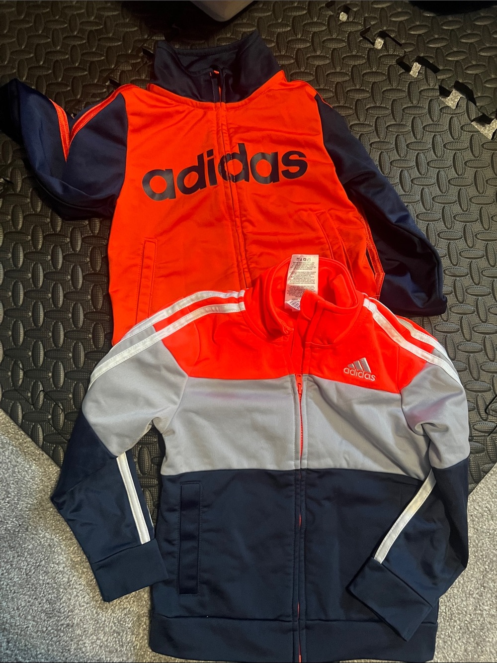Two adidas Orange Navy Gray Colorblock Track Jackets